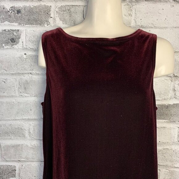 Vintage 90s Burgundy Velvet Floral Glitter Stretchy Sleeveless Sheath Dress - Picture 2 of 14